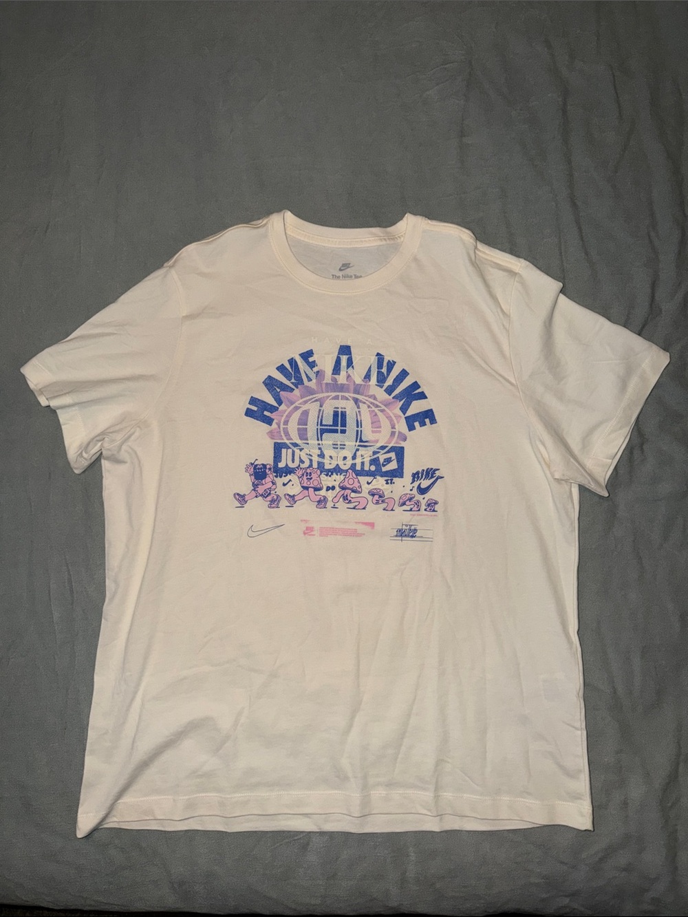 Mens Nike ‘Have a Nike Day’ Cream Tee with Blue and Pink Graphic